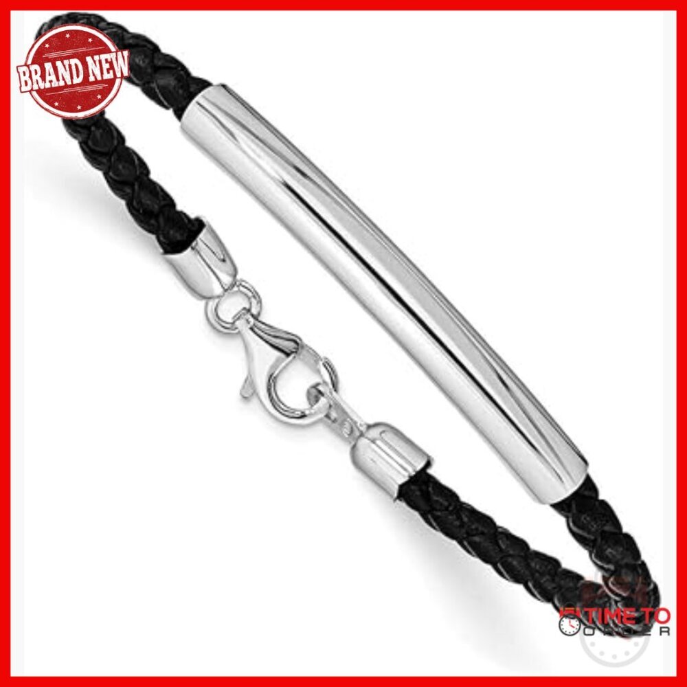 Sterling Silver Braided Leather Bracelet with Lobster Clasp 7"